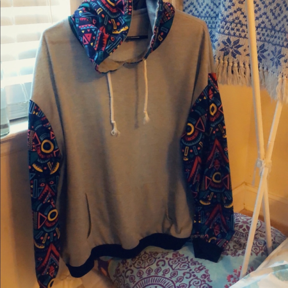 Block/print hoodie with pocket & drawstring
